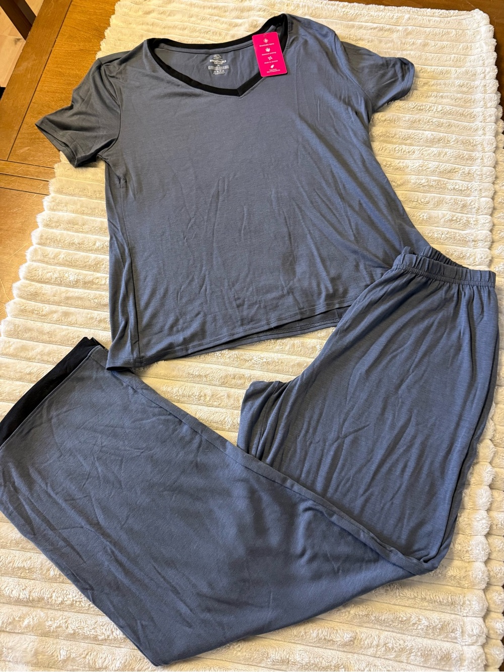Fruit of the Loom Women's Gray V-Neck Pajama Set with Black Trim